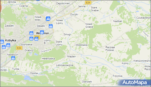 mapa Mostówka gmina Wołomin, Mostówka gmina Wołomin na mapie Targeo