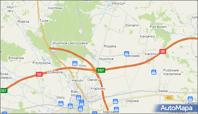 mapa Myjomice, Myjomice na mapie Targeo