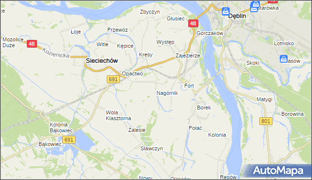 mapa Nagórnik gmina Sieciechów, Nagórnik gmina Sieciechów na mapie Targeo