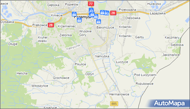 mapa Nehrybka, Nehrybka na mapie Targeo