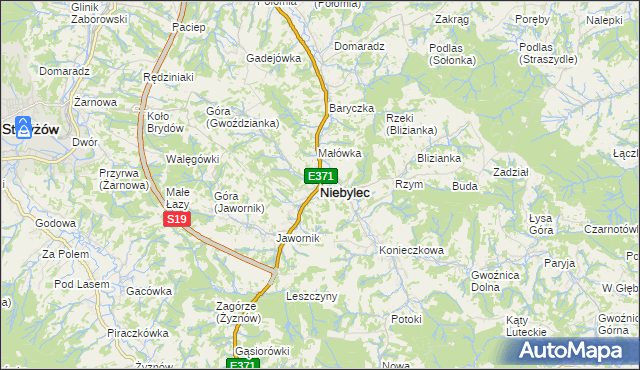 mapa Niebylec, Niebylec na mapie Targeo