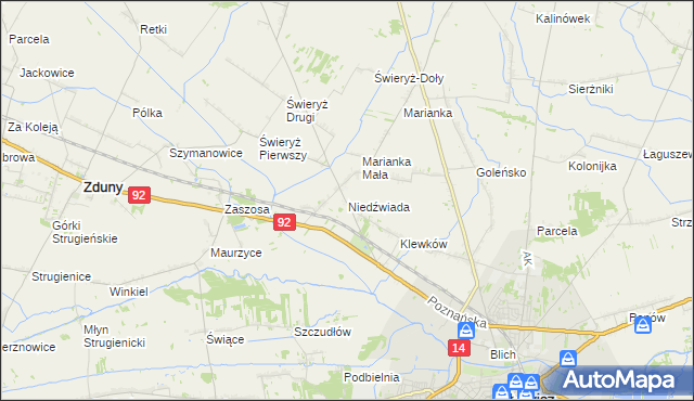 mapa Niedźwiada gmina Łowicz, Niedźwiada gmina Łowicz na mapie Targeo