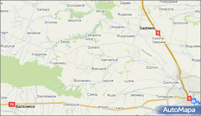 mapa Niemienice gmina Sadowie, Niemienice gmina Sadowie na mapie Targeo