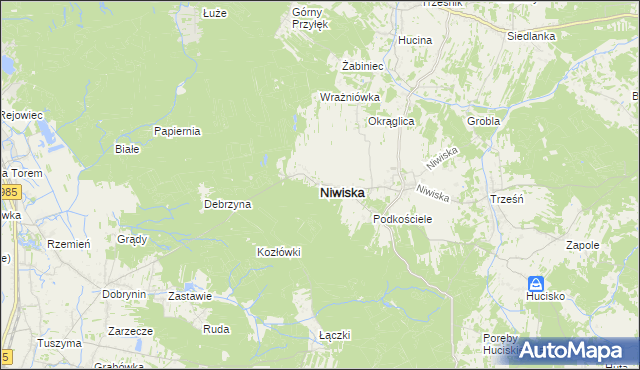 mapa Niwiska powiat kolbuszowski, Niwiska powiat kolbuszowski na mapie Targeo