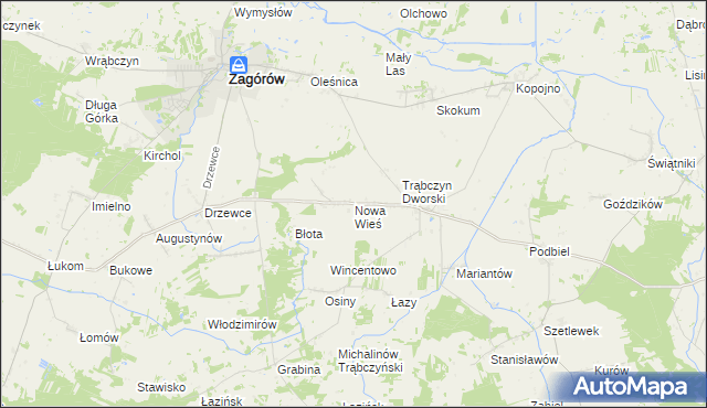 mapa Nowa Wieś gmina Zagórów, Nowa Wieś gmina Zagórów na mapie Targeo