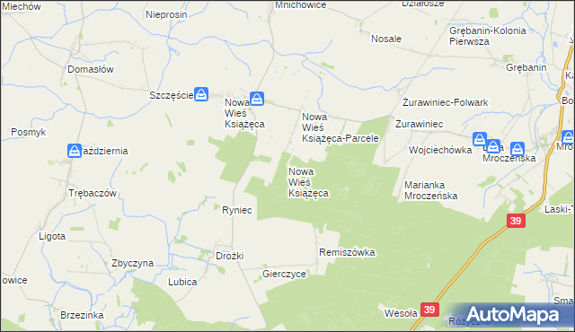 mapa Nowa Wieś Książęca gmina Rychtal, Nowa Wieś Książęca gmina Rychtal na mapie Targeo