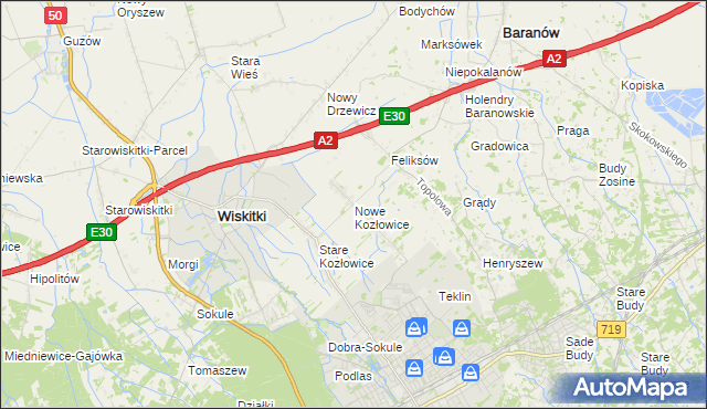 mapa Nowe Kozłowice, Nowe Kozłowice na mapie Targeo