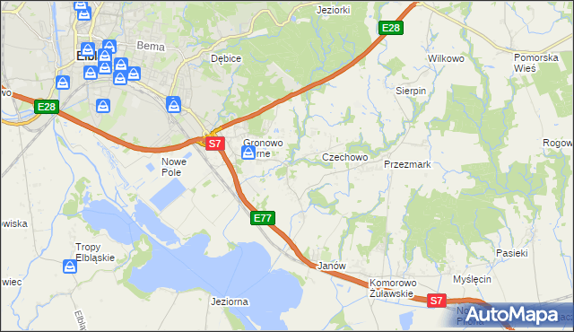 mapa Nowina gmina Elbląg, Nowina gmina Elbląg na mapie Targeo