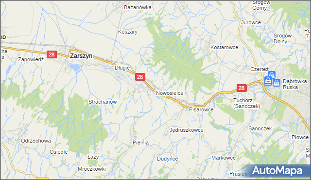 mapa Nowosielce gmina Zarszyn, Nowosielce gmina Zarszyn na mapie Targeo