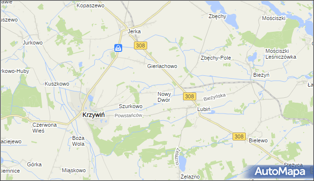 mapa Nowy Dwór gmina Krzywiń, Nowy Dwór gmina Krzywiń na mapie Targeo