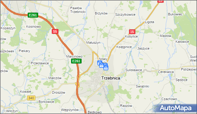 mapa Nowy Dwór gmina Trzebnica, Nowy Dwór gmina Trzebnica na mapie Targeo