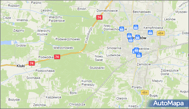 mapa Nowy Świat gmina Bełchatów, Nowy Świat gmina Bełchatów na mapie Targeo