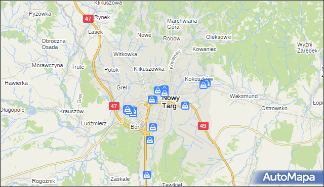 mapa Nowego Targu, Nowy Targ na mapie Targeo