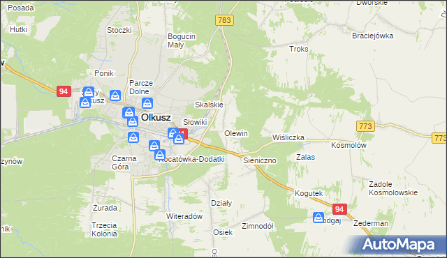 mapa Olewin gmina Olkusz, Olewin gmina Olkusz na mapie Targeo