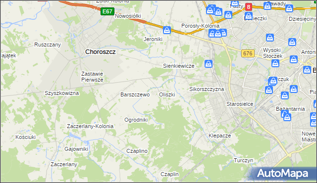 mapa Oliszki gmina Choroszcz, Oliszki gmina Choroszcz na mapie Targeo