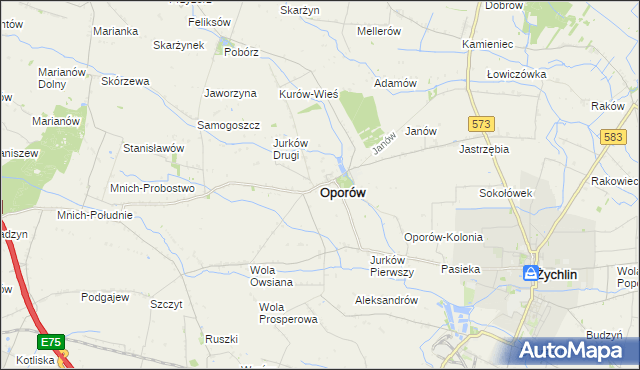 mapa Oporów powiat kutnowski, Oporów powiat kutnowski na mapie Targeo