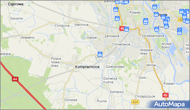 mapa Osiny gmina Komprachcice, Osiny gmina Komprachcice na mapie Targeo