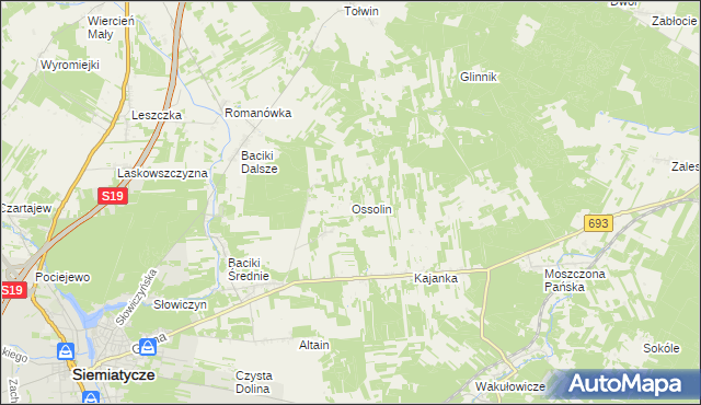 mapa Ossolin gmina Siemiatycze, Ossolin gmina Siemiatycze na mapie Targeo