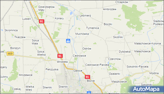 mapa Ostrów gmina Ozorków, Ostrów gmina Ozorków na mapie Targeo