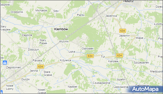 mapa Ostrówek gmina Klembów, Ostrówek gmina Klembów na mapie Targeo