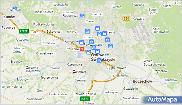 mapa Ostrowiec Świętokrzyski, Ostrowiec Świętokrzyski na mapie Targeo