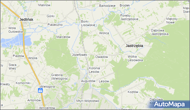 mapa Owadów gmina Jastrzębia, Owadów gmina Jastrzębia na mapie Targeo