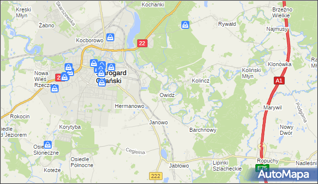 mapa Owidz, Owidz na mapie Targeo