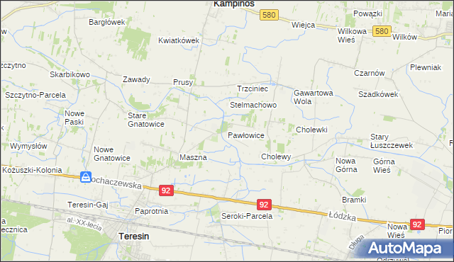 mapa Pawłowice gmina Teresin, Pawłowice gmina Teresin na mapie Targeo