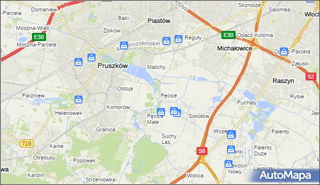 mapa Pęcice, Pęcice na mapie Targeo