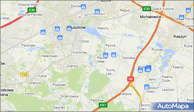 mapa Pęcice Małe, Pęcice Małe na mapie Targeo