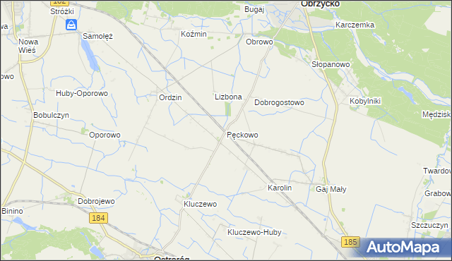 mapa Pęckowo gmina Obrzycko, Pęckowo gmina Obrzycko na mapie Targeo