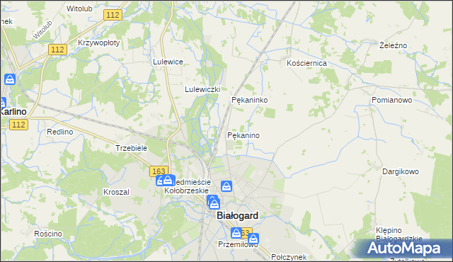 mapa Pękanino gmina Białogard, Pękanino gmina Białogard na mapie Targeo