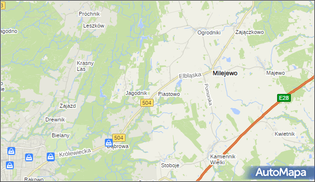 mapa Piastowo gmina Milejewo, Piastowo gmina Milejewo na mapie Targeo