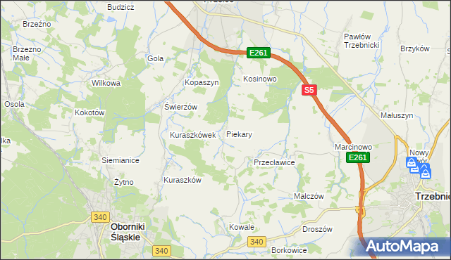 mapa Piekary gmina Oborniki Śląskie, Piekary gmina Oborniki Śląskie na mapie Targeo