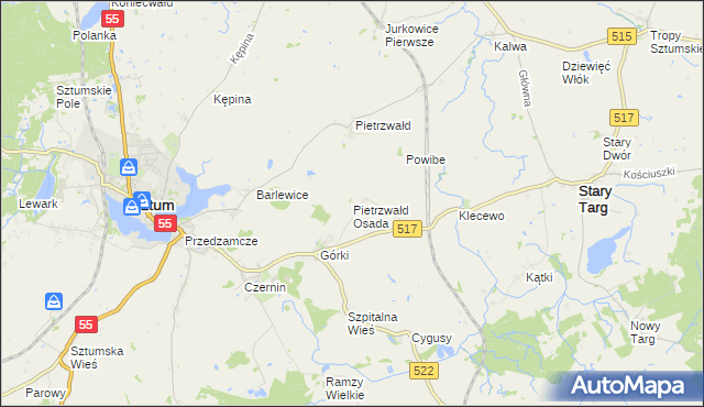 mapa Pietrzwałd Osada, Pietrzwałd Osada na mapie Targeo
