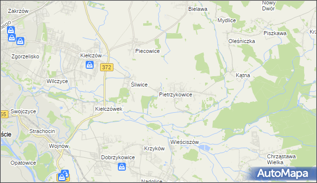 mapa Pietrzykowice gmina Długołęka, Pietrzykowice gmina Długołęka na mapie Targeo