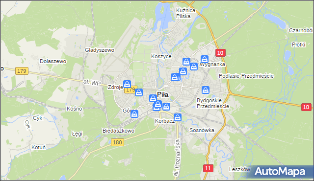 mapa Piły, Piła na mapie Targeo