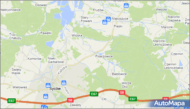 mapa Pisarzowice gmina Kobyla Góra, Pisarzowice gmina Kobyla Góra na mapie Targeo