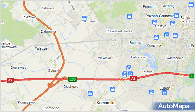 mapa Plewiska gmina Komorniki, Plewiska gmina Komorniki na mapie Targeo