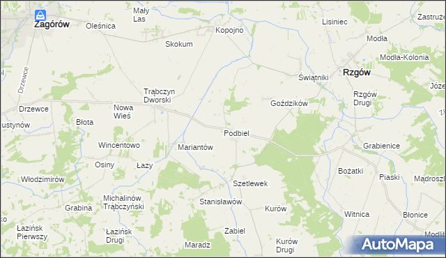 mapa Podbiel gmina Zagórów, Podbiel gmina Zagórów na mapie Targeo