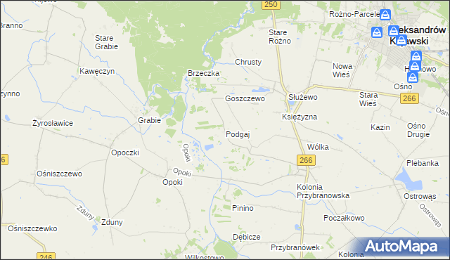 mapa Podgaj gmina Aleksandrów Kujawski, Podgaj gmina Aleksandrów Kujawski na mapie Targeo