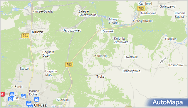 mapa Podlesie gmina Olkusz, Podlesie gmina Olkusz na mapie Targeo