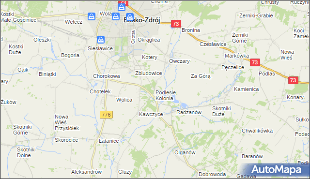 mapa Podlesie Kolonia gmina Busko-Zdrój, Podlesie Kolonia gmina Busko-Zdrój na mapie Targeo