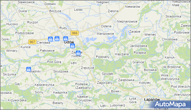 mapa Podolany gmina Gdów, Podolany gmina Gdów na mapie Targeo