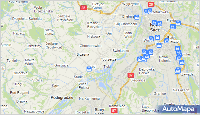 mapa Podrzecze gmina Podegrodzie, Podrzecze gmina Podegrodzie na mapie Targeo