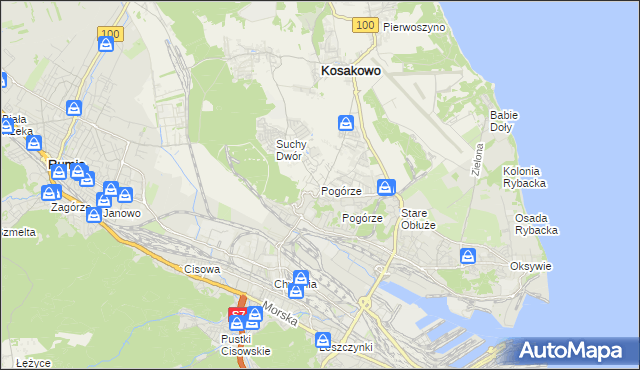 mapa Pogórze gmina Kosakowo, Pogórze gmina Kosakowo na mapie Targeo