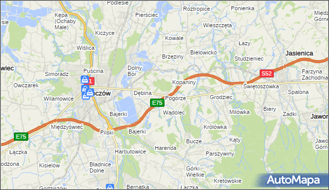 mapa Pogórze gmina Skoczów, Pogórze gmina Skoczów na mapie Targeo