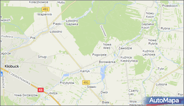 mapa Pogorzele gmina Kłobuck, Pogorzele gmina Kłobuck na mapie Targeo