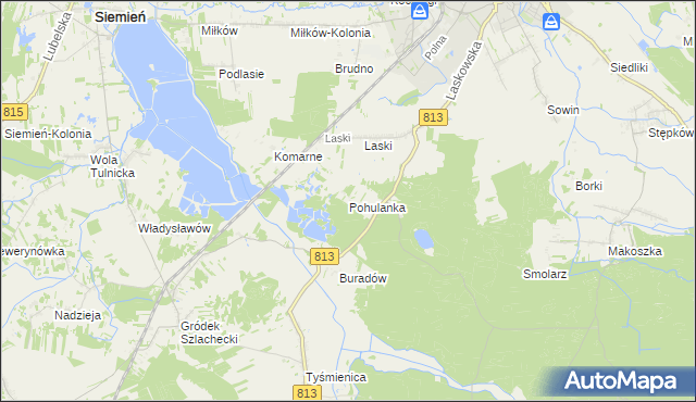 mapa Pohulanka gmina Parczew, Pohulanka gmina Parczew na mapie Targeo