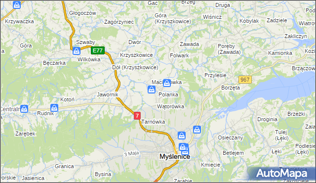 mapa Polanka gmina Myślenice, Polanka gmina Myślenice na mapie Targeo